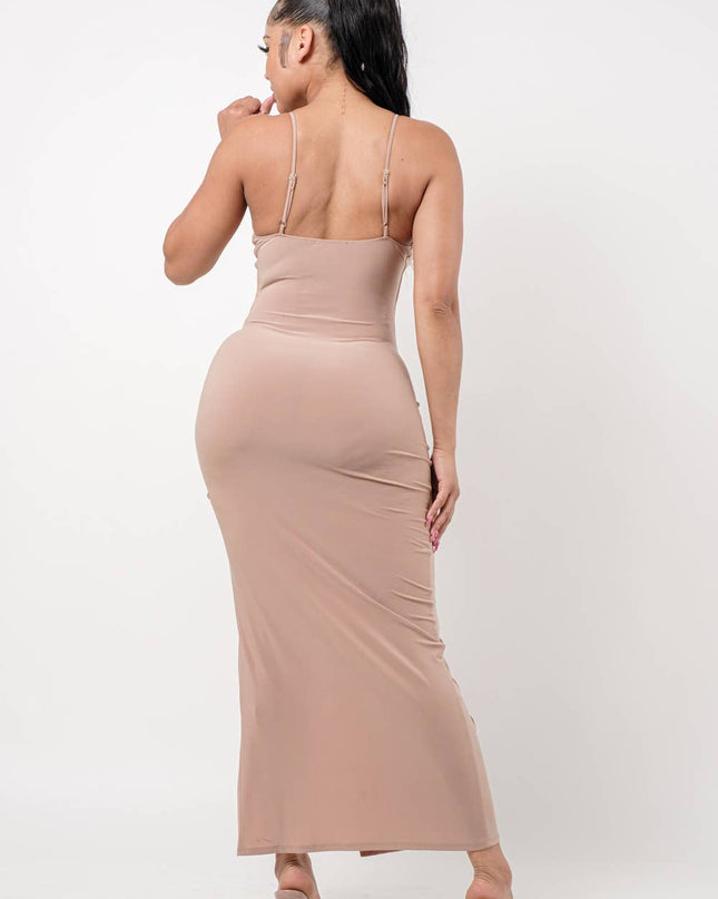 Cowl Neck Side Elastic Tunnel Shirring Tie Dress