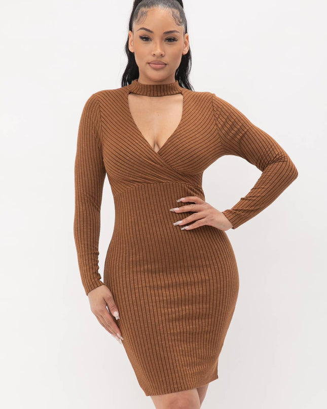 Choker Neck Long Sleeve Surplus Midi Dress