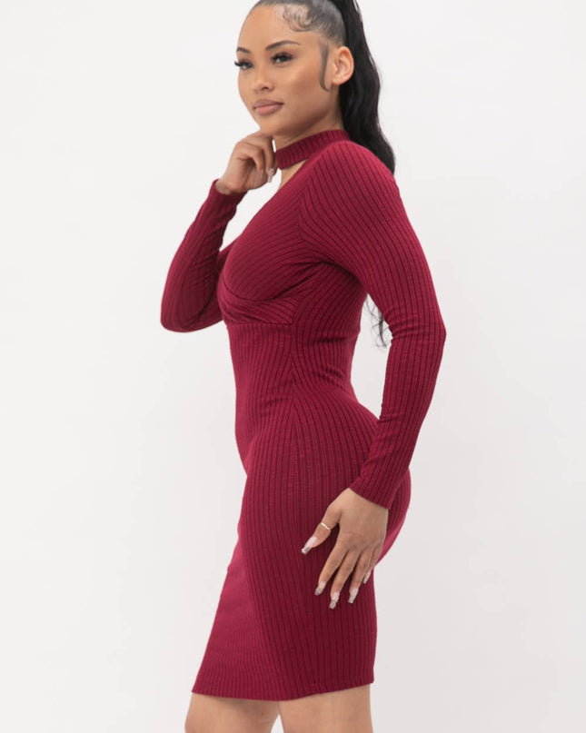 Choker Neck Long Sleeve Surplus Midi Dress