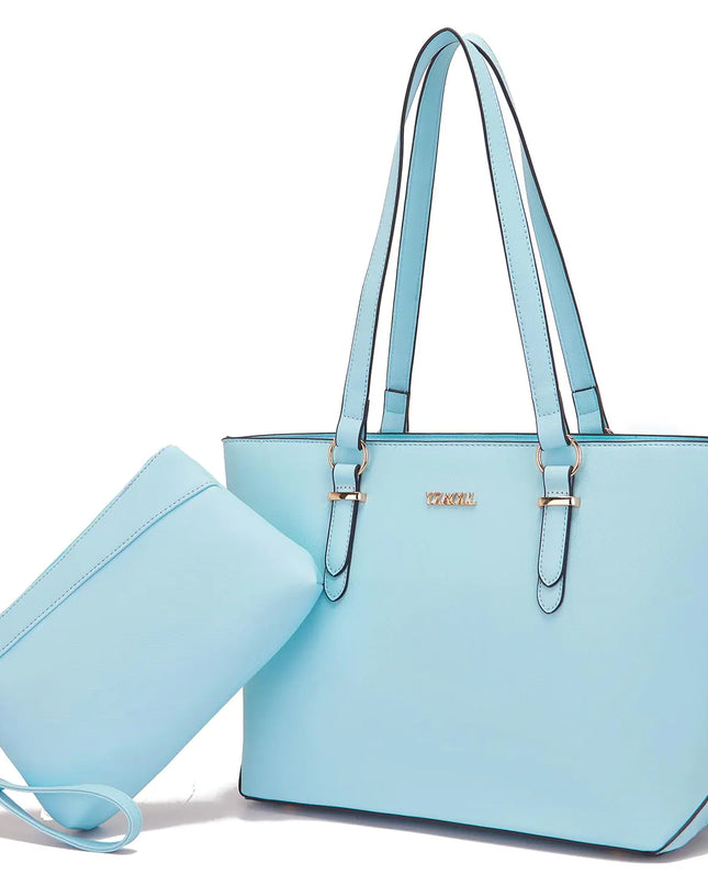 Handbags for Women Shoulder Bags Tote Satchel With Matching Wrist Bag 2pcs Purse Set WaterBlue