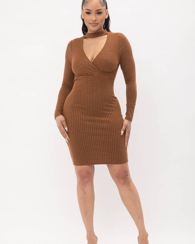 Choker Neck Long Sleeve Surplus Midi Dress