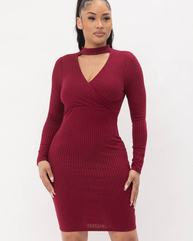 Choker Neck Long Sleeve Surplus Midi Dress