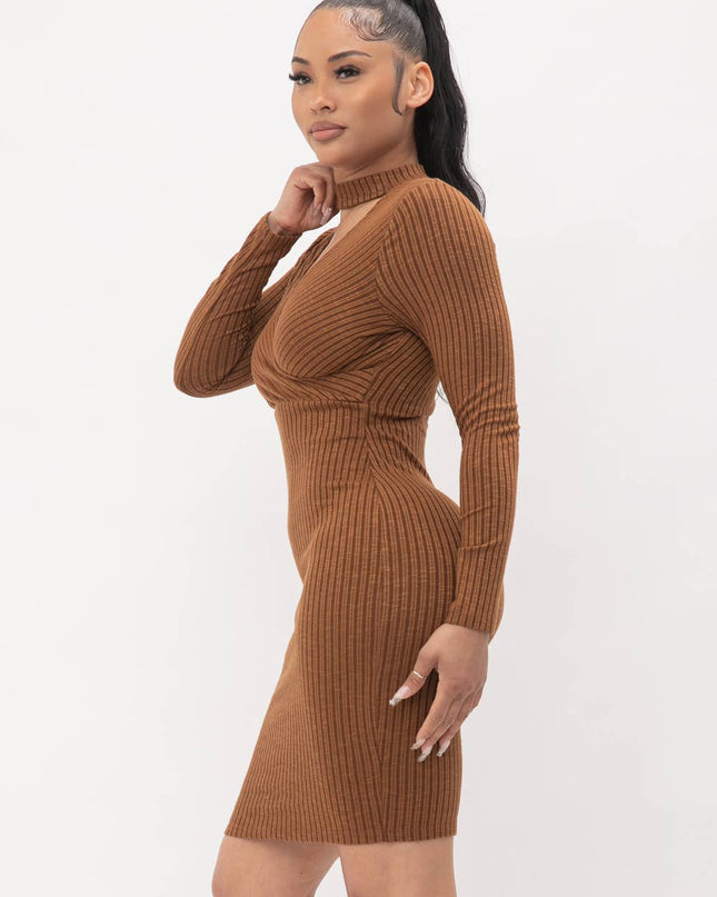 Choker Neck Long Sleeve Surplus Midi Dress