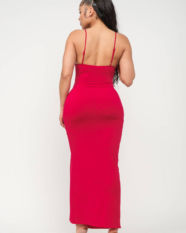 Cowl Neck Side Elastic Tunnel Shirring Tie Dress