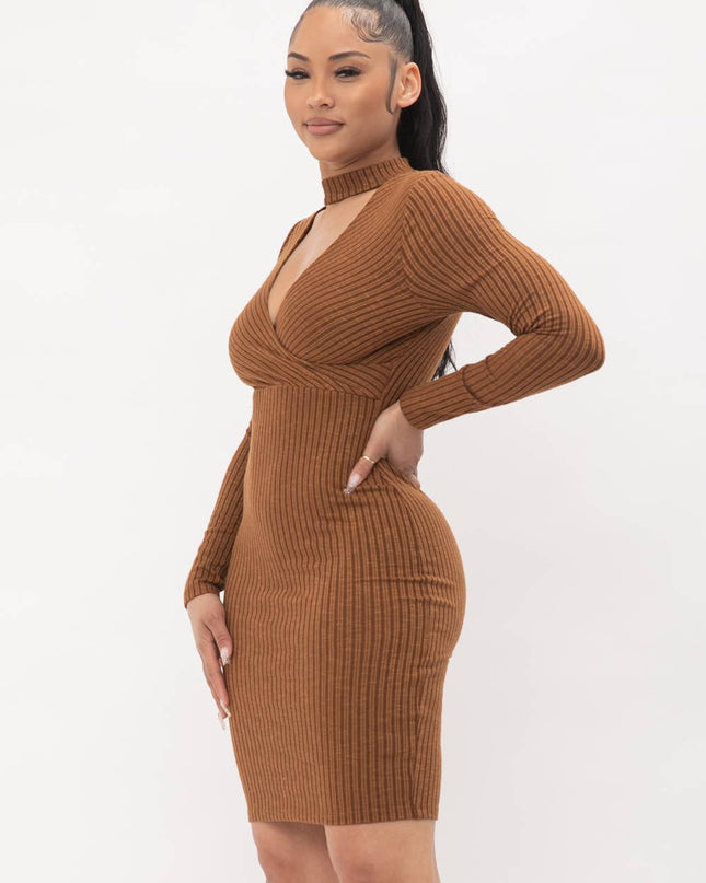 Choker Neck Long Sleeve Surplus Midi Dress