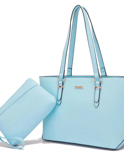 Handbags for Women Shoulder Bags Tote Satchel With Matching Wrist Bag 2pcs Purse Set WaterBlue