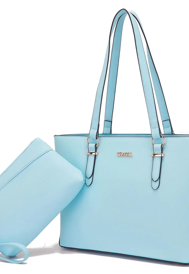 Handbags for Women Shoulder Bags Tote Satchel With Matching Wrist Bag 2pcs Purse Set WaterBlue