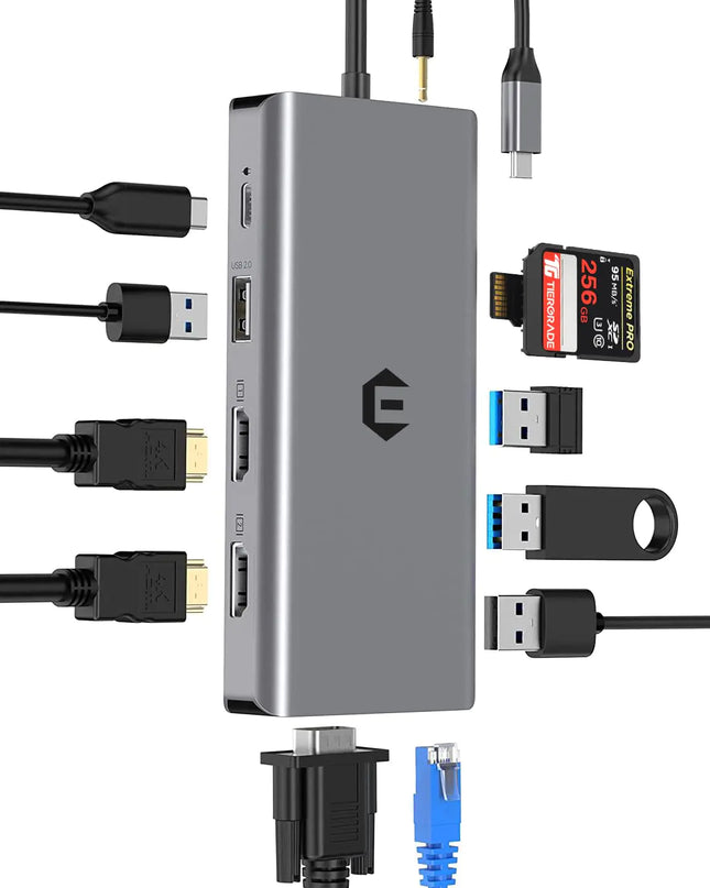 12 in 1 USB C Docking Station Tymyp USB C Hub 2 * 4K HDMI Outputs VGA Port 3 x USB A Ports SD/TF Card Slots 100W PD Ethernet 3.5mm Audio/Mic Compatible with Mac Pro/Air/Windows and More