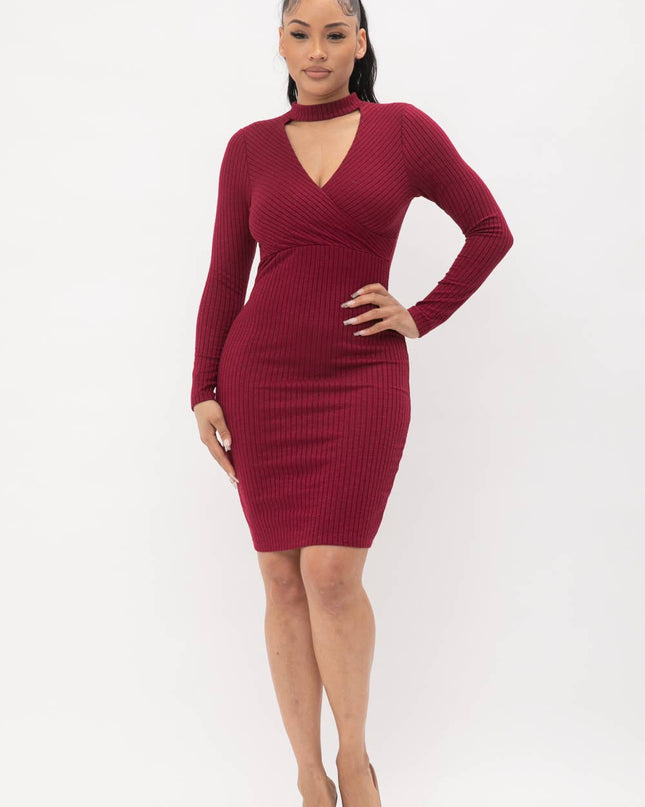 Choker Neck Long Sleeve Surplus Midi Dress