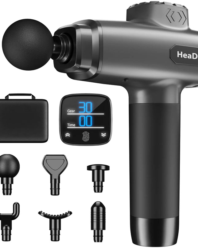 HeaDot Deep Tissue Muscle Therapy Gun for Athletes Percussion Body Muscle Massager with 30 Speeds6 Types of Massage Heads Handheld Massager for Shoulder Neck Back Pain Relief (Carbon)