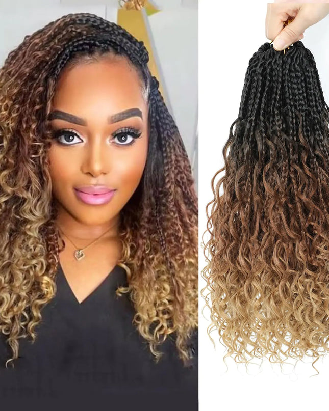 9 Packs Goddess Box Braids Crochet Hair 14 Inch Pre Looped Boho Crochet Braids Box Braids Crochet Hair With Curly Ends Crochet Braids Bohemian Synthetic Hair For Women (14 Inch 1B/30/27)