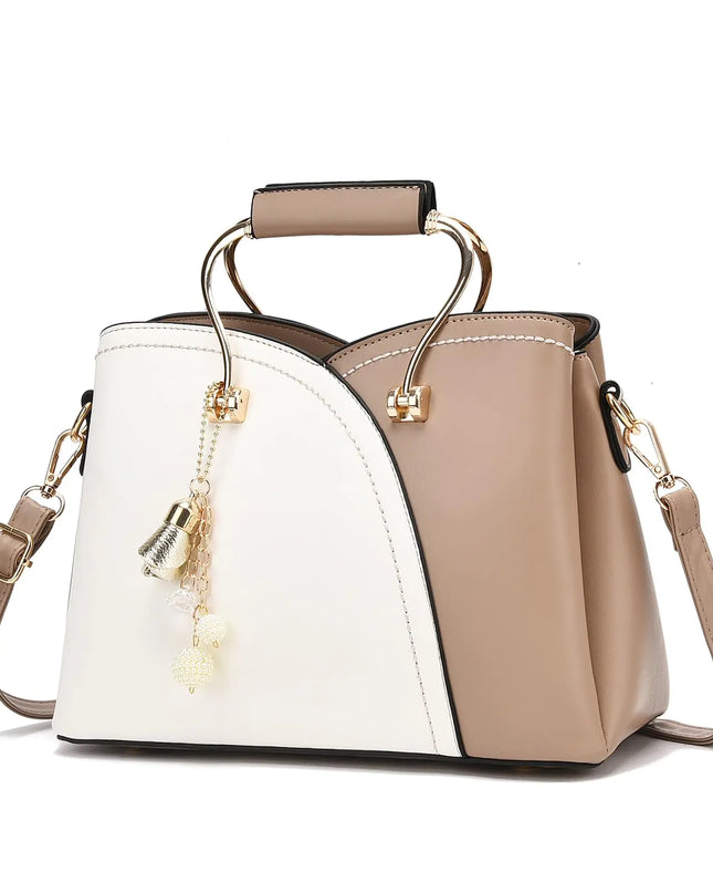 I IHAYNER Ladies Leather Handbags Colorblock Purses Top Handle Crossbody Bags for Women Satchel Shoulder Bag for College Work (Khaki-1)