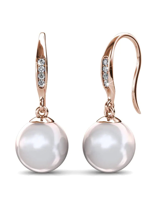 Cate & Chloe Betty 18k Rose Gold Plated Freshwater Pearl Earrings with Crystals Gold Jewelry for Women Classic Drop Dangle Crystal Earrings Hypoallergenic Jewelry Gift For Her