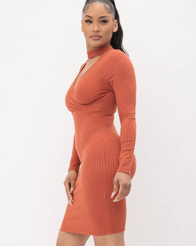 Choker Neck Long Sleeve Surplus Midi Dress