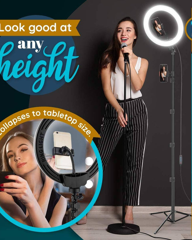 10" Ring Light Tripod with LEDs, Dual Phone Holders - for Ma