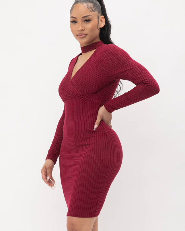 Choker Neck Long Sleeve Surplus Midi Dress