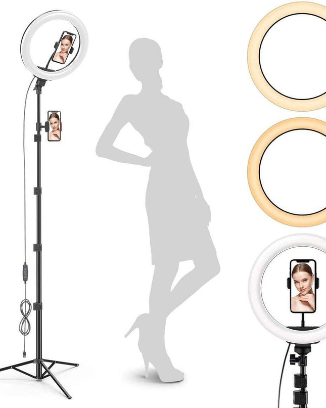 10" Ring Light Tripod with LEDs, Dual Phone Holders - for Ma