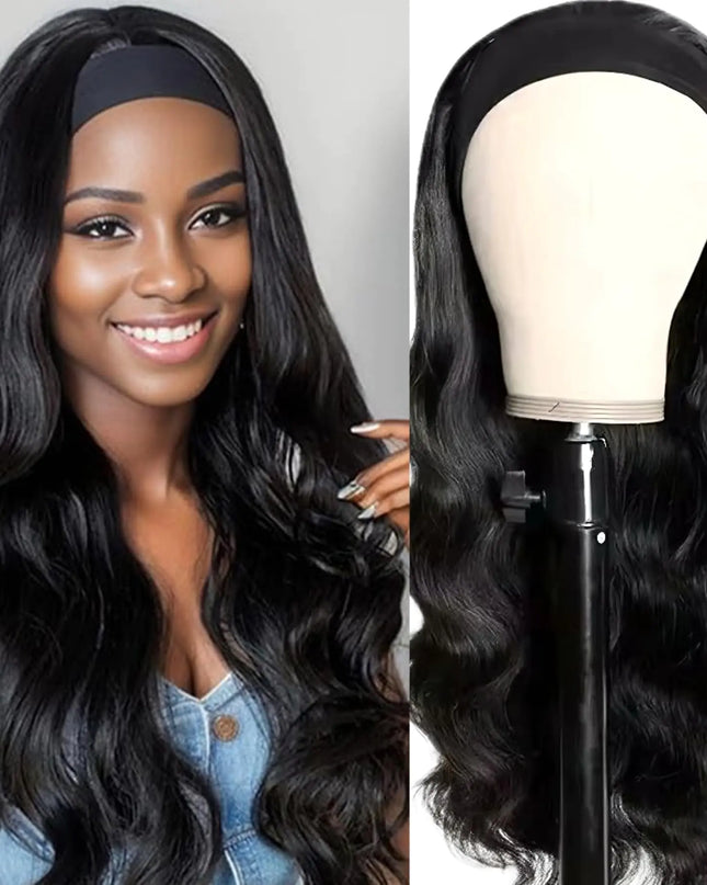 Comfair Headband Wigs Human Hair Half Wigs for Black Women Wear and Go Glueless Bob Headband Wigs Short Straight Wigs 180% Density No lace Headband wig