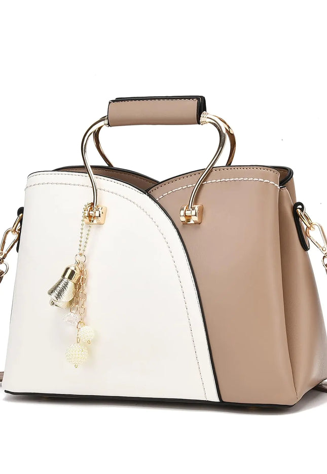 I IHAYNER Ladies Leather Handbags Colorblock Purses Top Handle Crossbody Bags for Women Satchel Shoulder Bag for College Work (Khaki-1)