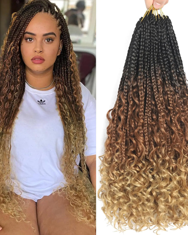 8 Packs Boho Crochet Braids for Black Women 18 Inch Box Braids Crochet Braids Hair with Curly Ends Pre Looped Bohemian Box Braid Crochet Hair 1B/30/27 Boho Box Crochet Braids Synthetic Braiding Hair